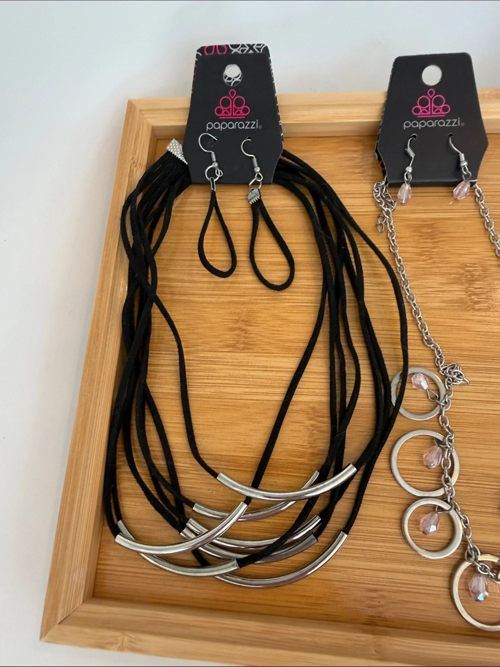 paparazzi Black Cord Choker Set with Turquoise, Pink & Green Accents